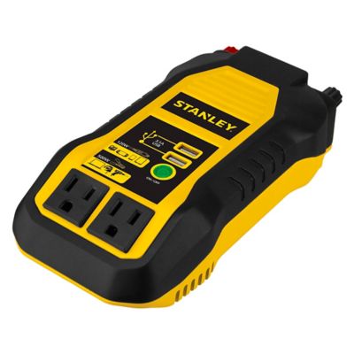 Stanley 500W Digital Display AC Power Inverter with USB, 12VDC Plug, Battery Terminal Clamps