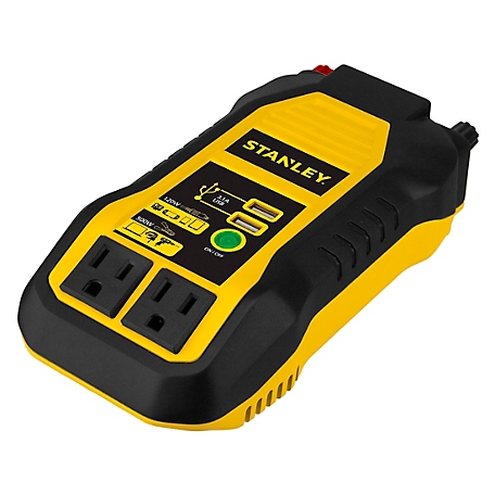 Stanley 500W Digital Display AC Power Inverter with USB, 12VDC Plug, Battery Terminal Clamps