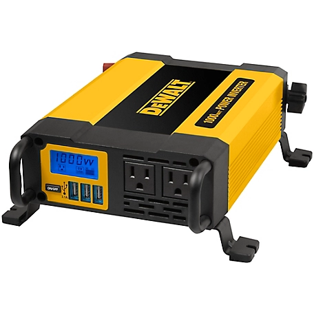 DeWALT 1,000W Power Inverter with USB and Digital Display, 12VDC Connector, Battery Clamps