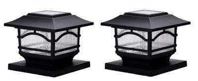 MAXSA Innovations Solar-Powered Mission Style Post Top and Deck Lights, Metal and Glass, Black, 2-Pack