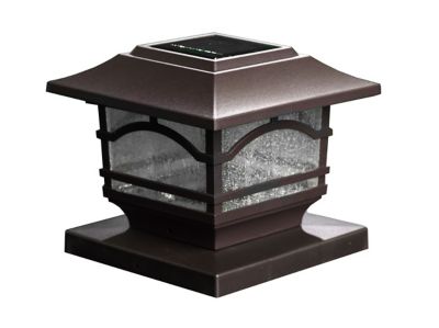 MAXSA Innovations 15-Lumen Solar-Powered Mission Style Post Top and Deck Lights, Metal and Glass, Bronze, 2-Pack