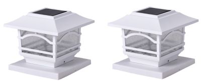 MAXSA Innovations Solar-Powered Mission Style Post Top and Deck Lights, Metal and Glass, White, 2-Pack