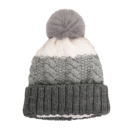 Xetra Cable Colorblock Cuff Hat with Faux Fur Pom