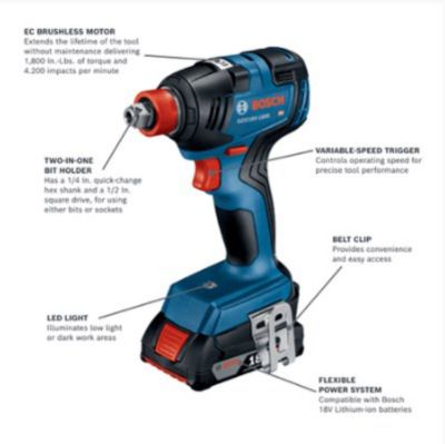 Image showing  Cordless 18V Brushless Socket Ready Impact Driver, 2.0 Ah Compact Battery