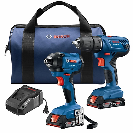 Bosch Cordless 18V 2-Tool Combo Kit, Compact Drill/Driver, Impact Driver, Two 2.0 Ah SlimPack Batteries