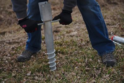 Image showing  U-Model 4x4 Post Mount Ground Screw, Hot-Dipped Galvanized Steel