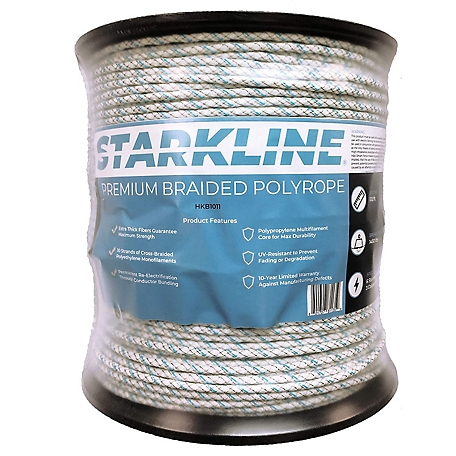 Starkline 1,312 ft. x 1,450 lb. Premium Braided Polyrope Electric Horse Fence, 3/16 in. W, White/Cyan