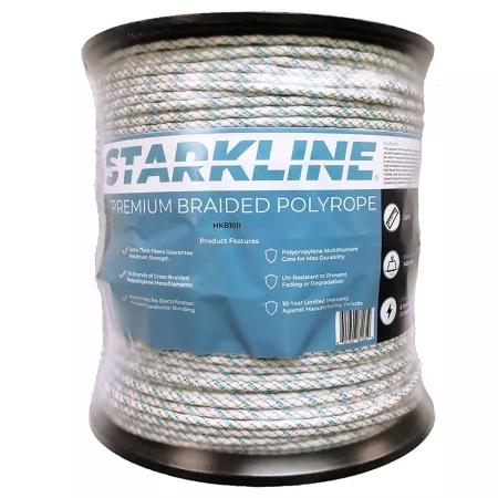 Starkline Premium Braided Polycord Electric Horse Fence 1 312 ft x 1 450 lb 3/16 in Width White/Cyan Electric Netting