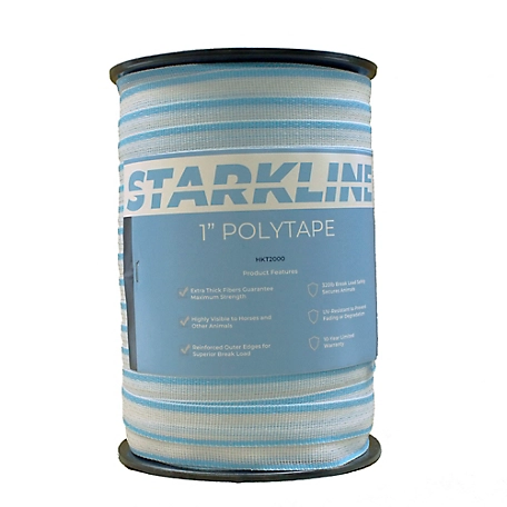 Starkline 656 ft. x 320 lb. Electric Fence Polytape, 1 in. Width, White/Cyan