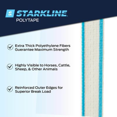 Image showing  656 ft. x 320 lb. Electric Fence Polytape, White/Cyan