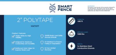 Image showing  490 ft. x 1,000 lb. Polytape Electric Fencing, White