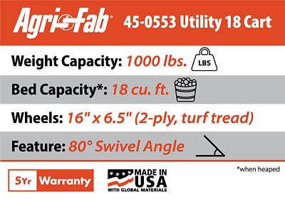 Image showing 9 th Agri-Fab Tow-Behind 18 cu. ft. Poly Swivel/Dump Cart, 1,000 lb. Capacity