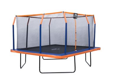 Upper Bounce Square Trampoline Set with Premium Top-Ring Enclosure and Safety Pad, 12 ft., Orange/Blue