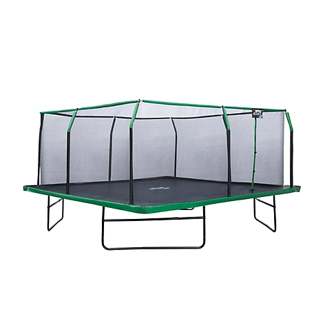 Upper Bounce Square Trampoline Set with Premium Top-Ring Enclosure and Safety Pad, 16 ft., Black/Green