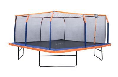 Upper Bounce Square Trampoline Set with Premium Top-Ring Enclosure and Safety Pad, 16 ft., Orange/Blue