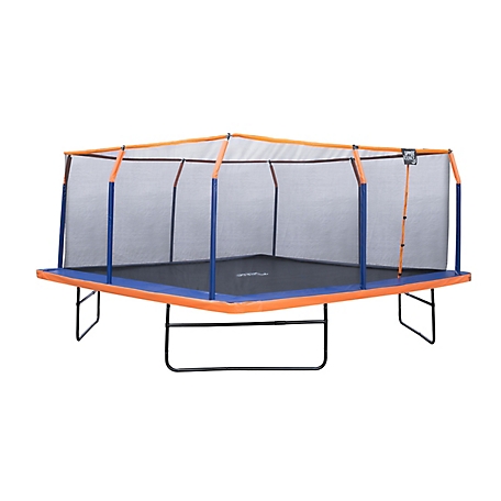 Upper Bounce Square Trampoline Set with Premium Top-Ring Enclosure and Safety Pad, 16 ft., Orange/Blue