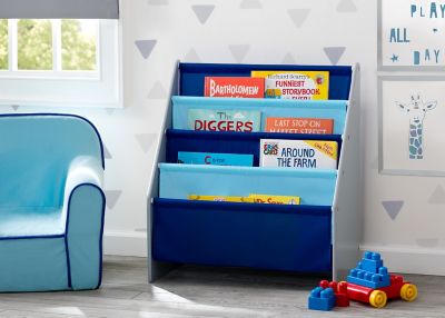 Image showing  4-Tier Sling Book Rack, Grey/Blue
