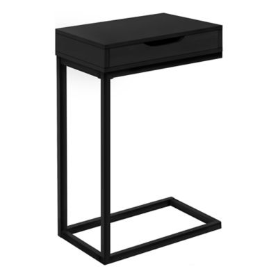 Monarch Specialties C-Shaped Modern Accent Table with Storage Drawer and Metal Base