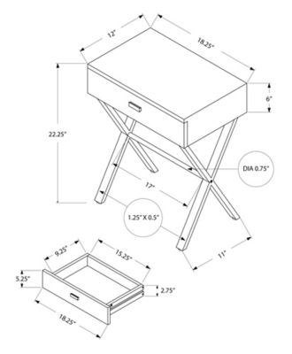 Image showing 4 th Monarch Specialties Metal Leg Accent Side Table with Storage Drawer