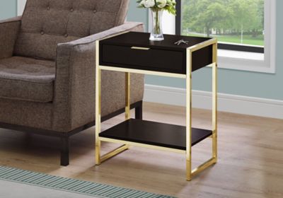 Image showing 1 th Monarch Specialties Glam Accent Side Table with Storage Drawer and Shelf