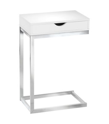 Monarch Specialties C-Shaped Snack Table with Storage Drawer and Metal Base