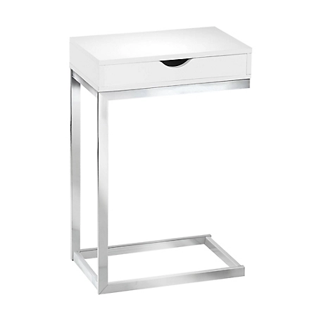 Monarch Specialties C-Shaped Snack Table with Storage Drawer and Metal Base