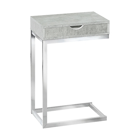 Monarch Specialties C-Shaped Snack Table with Storage Drawer and Metal Base