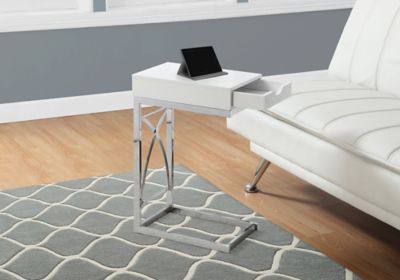 Image showing  Metal C-Shaped Modern Accent Table with Storage Drawer, Glossy White/Chrome