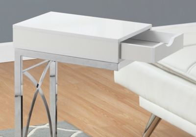 Image showing  Metal C-Shaped Modern Accent Table with Storage Drawer, Glossy White/Chrome