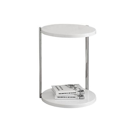 Monarch Specialties Round Side Accent Table in Glossy White with Chrome Metal