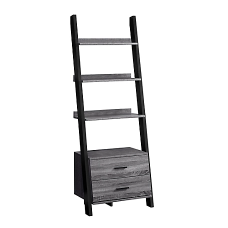 Monarch Specialties 4-Shelf Ladder Style Bookcase with Storage Drawers