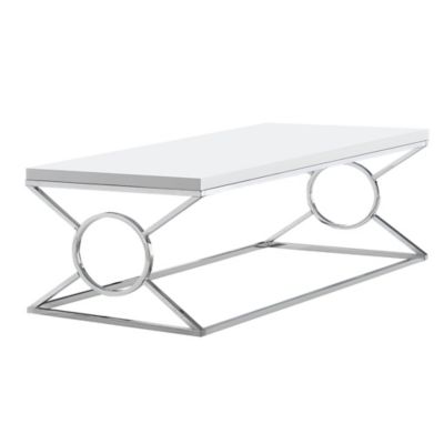 Monarch Specialties Rectangular Coffee Table, 44 in., Chrome Base/White