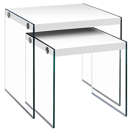 Monarch Specialties Nesting Tables with Tempered Glass Legs, 2 pc.