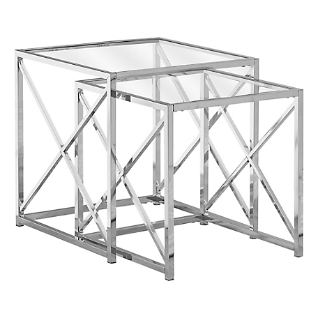 Monarch Specialties Nesting Tables with Tempered Glass Top, 2 pc.