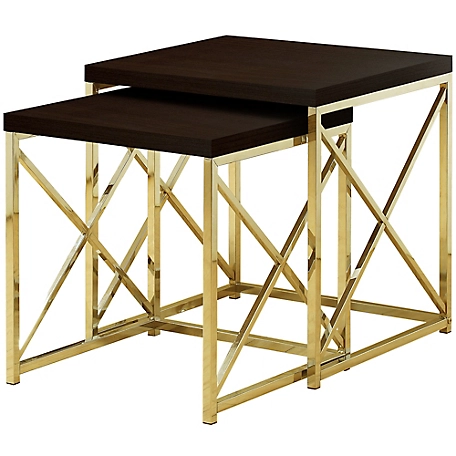 Monarch Specialties Nesting Tables with Gold Metal Base, 2 pc.