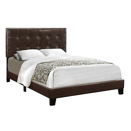 Monarch Specialties Bed, Leather-Look Frame Only, Queen Size