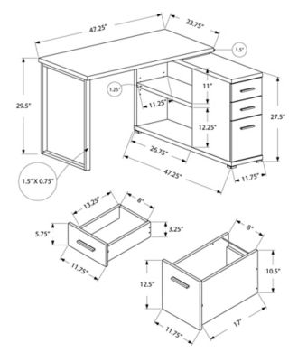 Image showing  Left or Right Facing Computer Desk with 3 Drawers