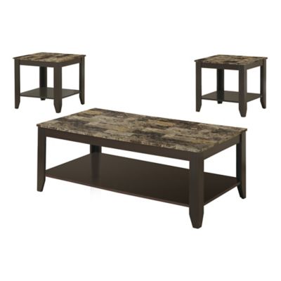Monarch Specialties 3 pc. Living Room Table Set with Brown Marble Look Top
