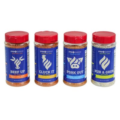 Even Embers Premium Seasoning Rubs, 13 oz. Hot Chicken, 13.75 oz. Pork, 12 oz. Beef, 14.5 oz. All-Purpose, 4 pk.