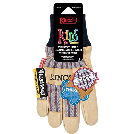 Kinco Kids' Leather Palm Pigskin Gloves, 1 Pair, Grain