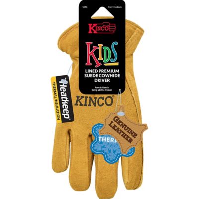 Kinco Kids' Suede Palm Cowhide Winter Gloves, 1-Pair