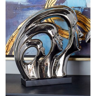 Harper & Willow Silver Porcelain Contemporary Sculpture, Family, 12 in. x 11 in. x 3 in.