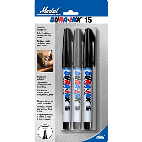 MARKAL Dura-Ink 15 Fine Bullet Tip Permanent Ink Markers, Black, 3-Pack