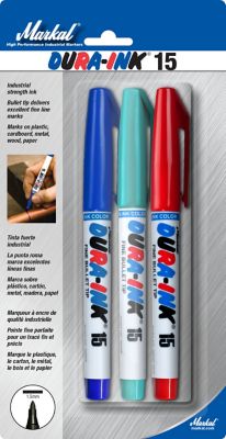 MARKAL Dura-Ink 15 Fine Bullet Tip Permanent Ink Markers, Multi-Color, 3-Pack