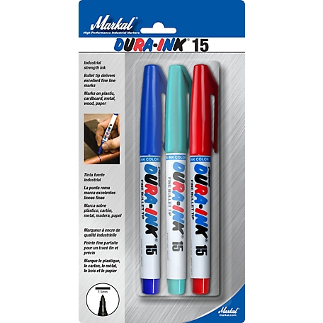 MARKAL Dura-Ink 15 Fine Bullet Tip Permanent Ink Markers, Multi-Color, 3-Pack