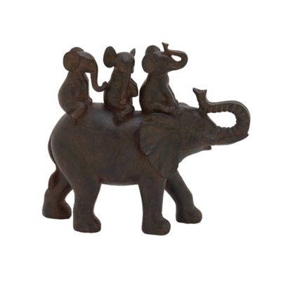 Image showing  Polystone Elephant Sculpture, 10 in. x 10 in. x 4 in., Brown