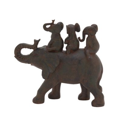 Image showing  Polystone Elephant Sculpture, 10 in. x 10 in. x 4 in., Brown