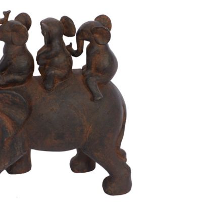 Image showing  Polystone Elephant Sculpture, 10 in. x 10 in. x 4 in., Brown