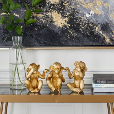 Harper & Willow 3 pc. Gold Polystone Contemporary Monkey Sculptures, 6 in., 6 in., 6.25 in.