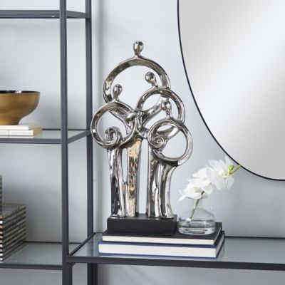 Harper & Willow Silver Porcelain Traditional Family Sculpture, 21 x 11 x 4in.